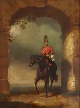 Robert Ker Porter, An Officer of the Dragoon Guards mounted on his Charger beneath an Arch