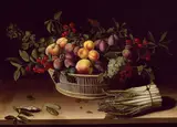 Louise Moillon, Still Life with a Basket of Fruit and a Bunch of Asparagus