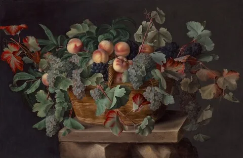 Louise Moillon, Still Life with a Basket of Peaches and Grapes