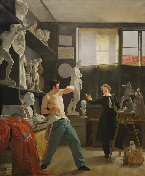Wilhelm Bendz, A Sculptor in his Studio Working from the Life