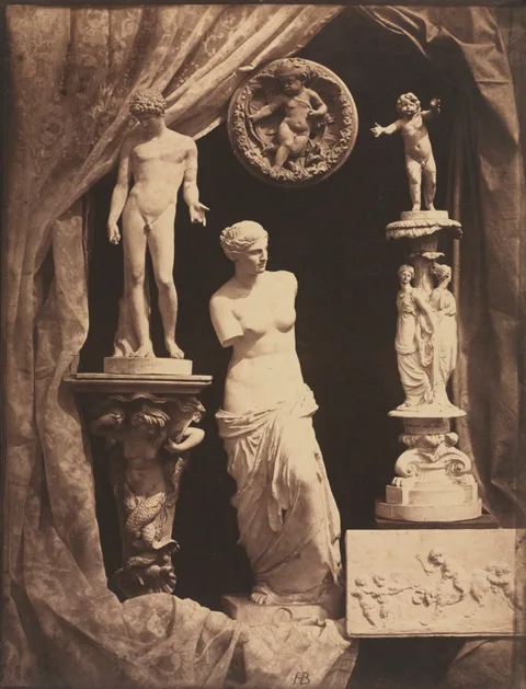 Hippolyte Bayard, Still Life with Statuary and Drapery