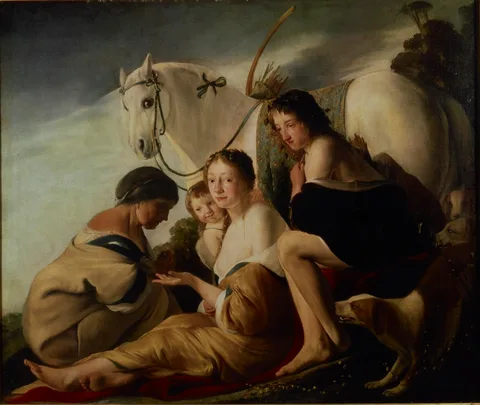 Paulus Bor, The woman palm reader, representation from 'Spaens Heydinnetje', 1641