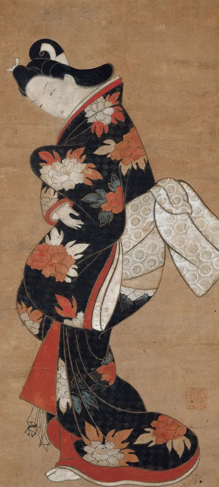 Torii Kiyonobu, Beauty in a Black Kimono
