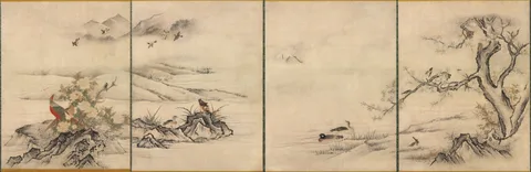 Kanō Motonobu, Flowers and Birds in a Spring Landscape
