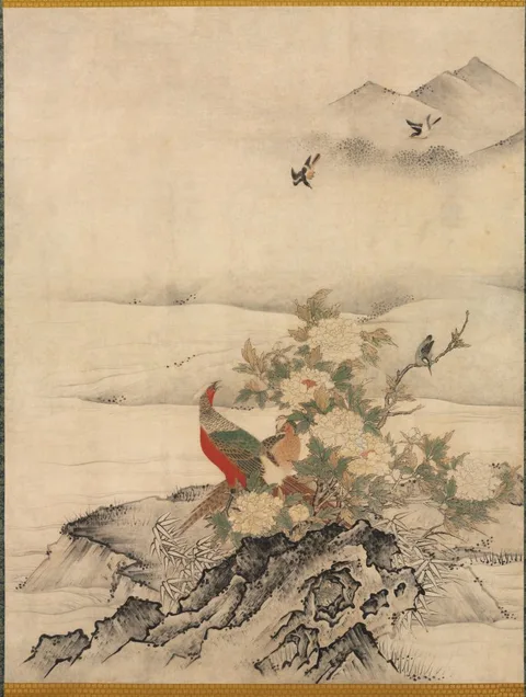 Kanō Motonobu, Flowers and Birds in a Spring Landscape