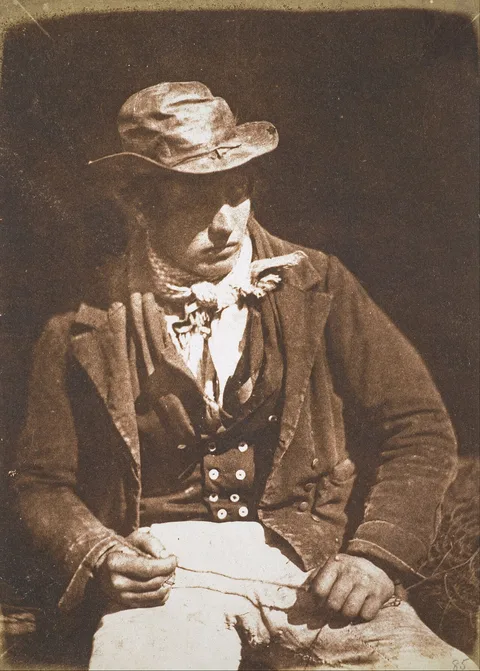 David Octavius Hill, Willie Liston, Newhaven fisherman, redding  [cleaning or preparing] the line