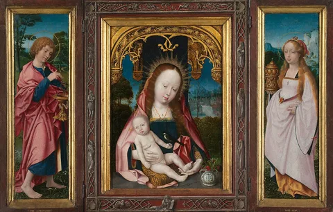 Jan Provoost, Triptych with the Virgin and Child (centre panel), St John the Evangelist (inner left wing) and Mary Magdalen (inner right wing)