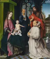 Jan Provoost, Virgin and Child Enthroned, with Saints Jerome and John the Baptist and a Carthusian Monk