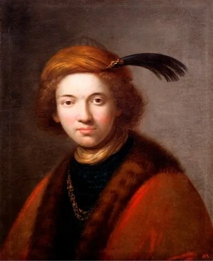 Anna Rajecka, Portrait of a young man in a turban with a heron feather.
