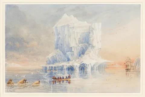 George Back, Admiral Sir George Back shows HMS Terror anchored near a cathedral-like iceberg in the waters around Baffin Island
