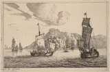 Reinier Nooms, Harbor Scene with Mountainous Background