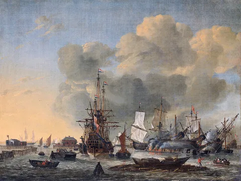 Reinier Nooms, Caulking ships at the Bothuisje (flounder shed) on the Y at Amsterdam