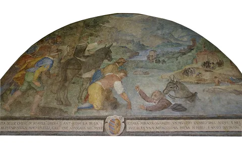 Bernardino Poccetti, Saint Antoninus saving the canon Boninsegna Machiavelli through his prayer from drowning in the Sieve
