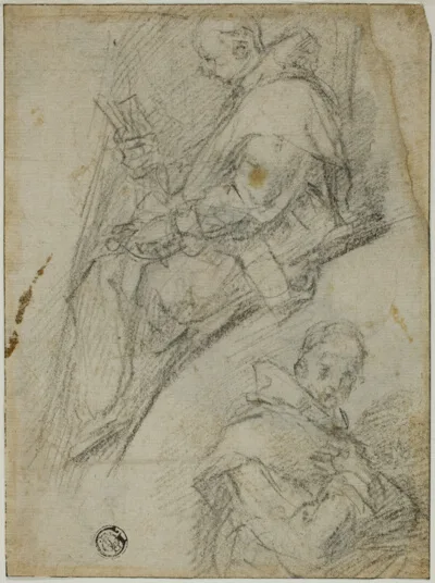 Bernardino Poccetti, Two Studies of Carthusians (recto); Three Sketches of Heads of Carthusians (verso)