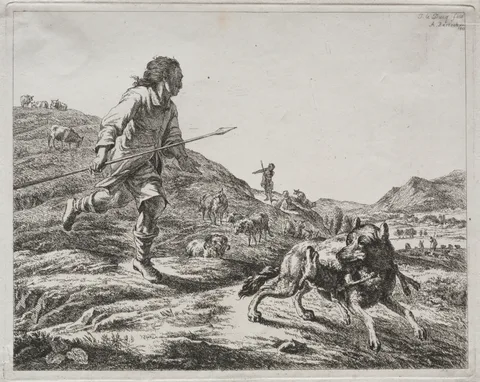 Adam Bartsch, Shepherd Chasing a Wolf