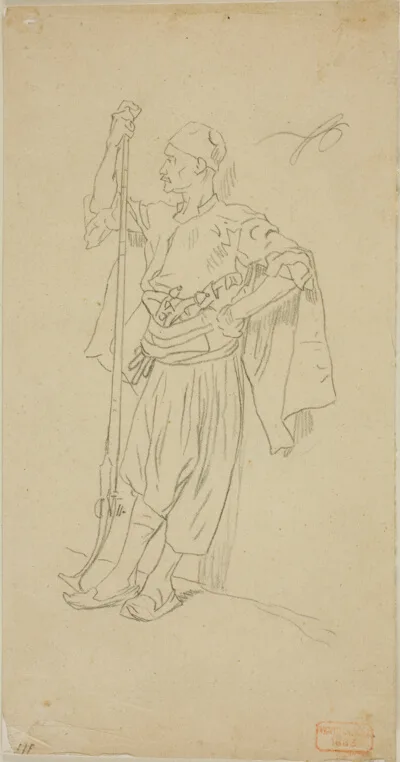 Charles Bargue, Armed Arab Leaning Against a Wall
