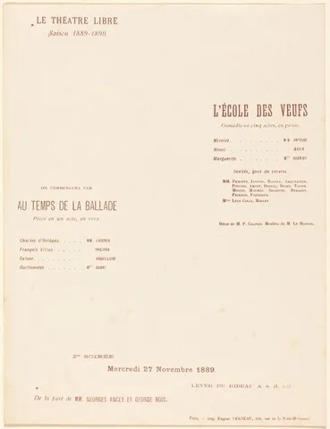 Alexandre Charpentier, L'École des veufs; Au Temps de la ballade