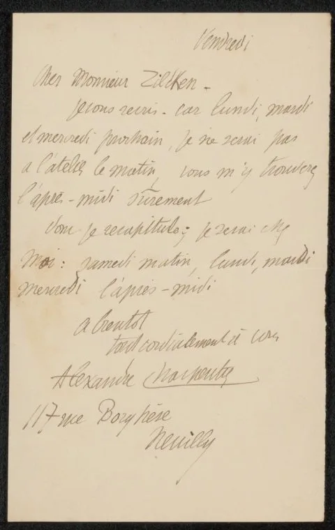 Alexandre Charpentier, Brief aan Philip Zilcken