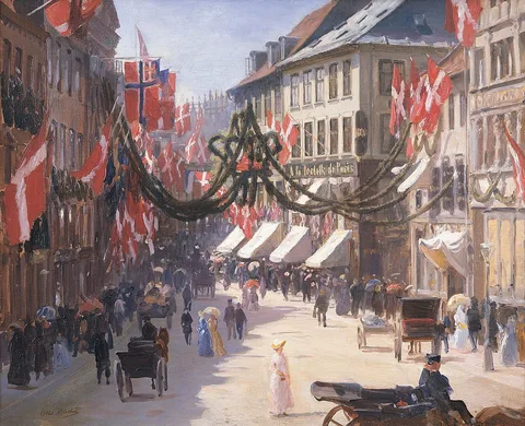 Otto Bache, Flag Day in Copenhagen on a Summer Day, in Vimmelskaftet