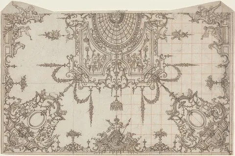 Jean Bérain the Elder, An Elaborate Ceiling with Trellises and Seated Figures
