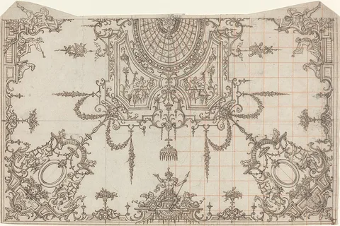 Jean Bérain the Elder, An Elaborate Ceiling with Trellises and Seated Figures