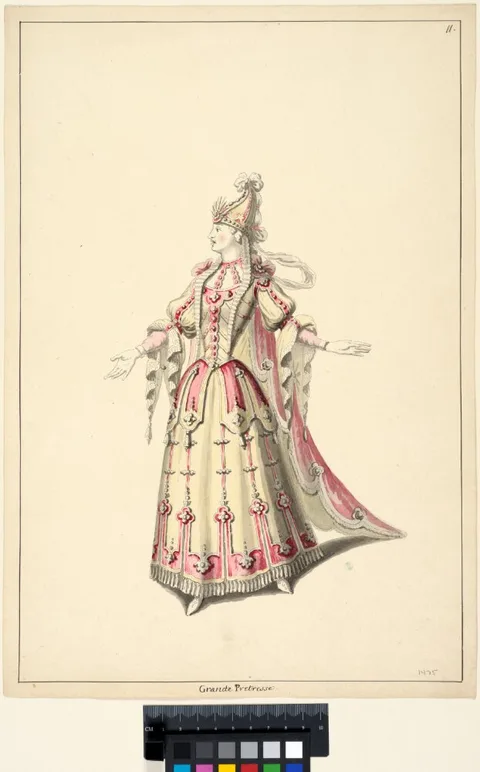 Jean Bérain the Elder, Costume Sketch, a High Priestess /"Grande Pretresse"