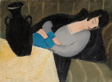 Róbert Berény, Sleeping Lady with Black Vase