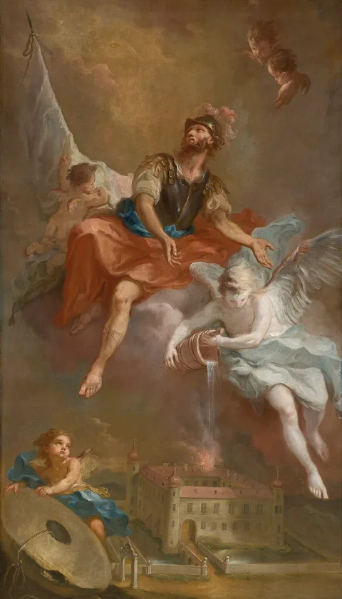Martin Johann Schmidt, St. Florian saves the burning Schloss Stockern