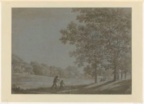 Joris van der Haagen, Wandelaars op een weg langs hoge bomen