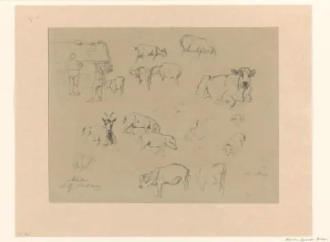 Gerard Bilders, Schetsblad met studies van koeien, varkens, geiten en een paar boeren