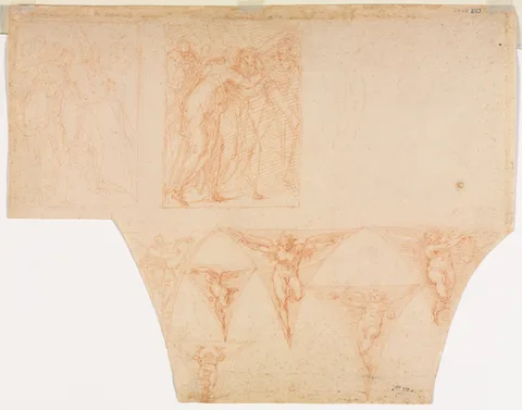 Cristoforo Roncalli, Studies for Christ Meeting His Mother on the Road to Calvary, Studies of an Angel in a Pendentive (verso)