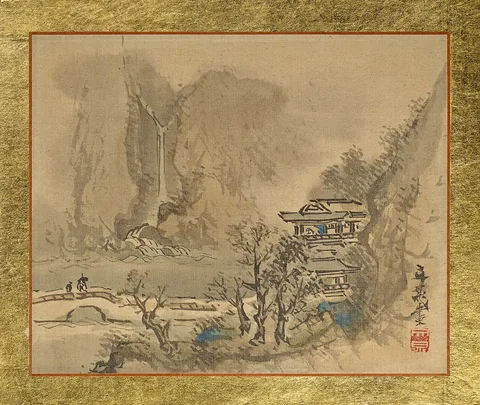 Tani Bunchō, An Old Man and an Attendant heading to a two-story Mansion at the Shore