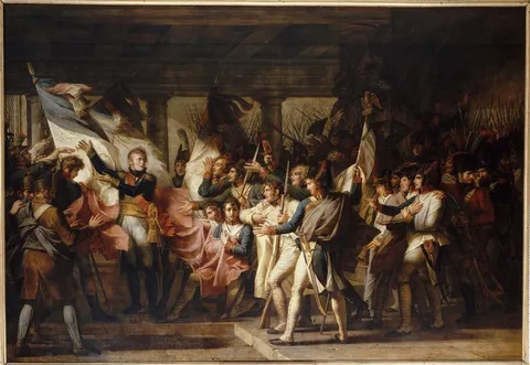 Charles Meynier, Marshal Ney hands over their flags to the soldiers of the 76th Line Regiment, November 7, 1805