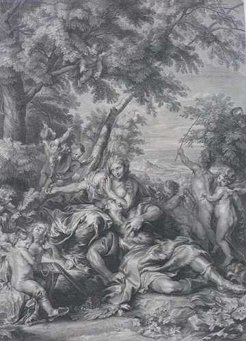 Pieter de Jode I, Rinaldo and Armida, after Anthony van Dyck