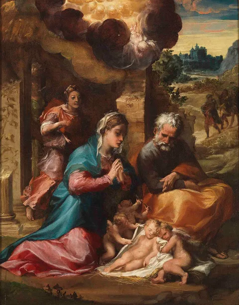 Michelangelo Anselmi, Nativity with Annunciation to the Shepherds