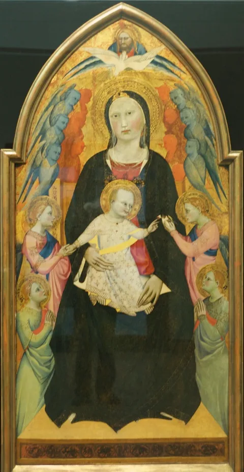 Giovanni del Biondo, Virgin Mother and Child enthroned surrounded by the Holy Father, the Holy Ghost and Angels