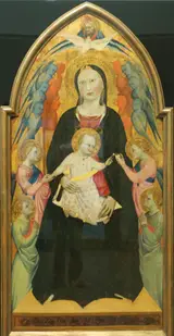 Giovanni del Biondo, Virgin Mother and Child enthroned surrounded by the Holy Father, the Holy Ghost and Angels