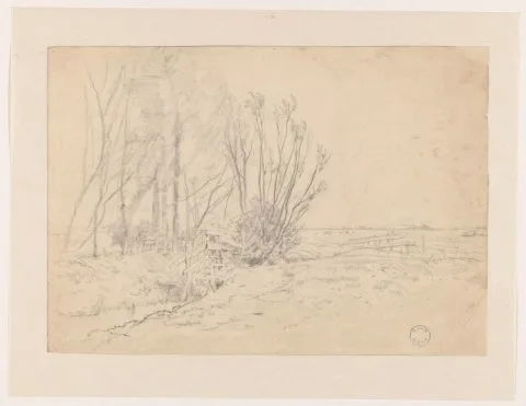 Dick Ket, Polderlandschap met een groep bomen aan een sloot