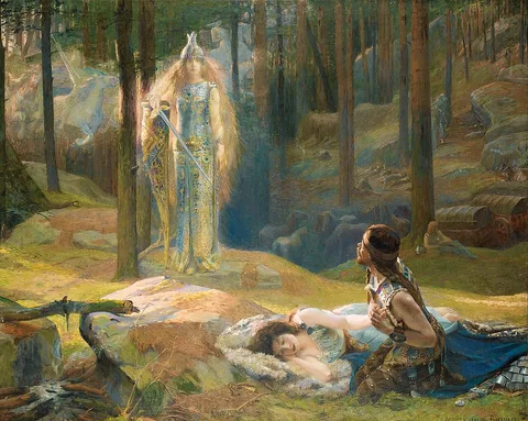 Gaston Bussière, The Revelation, Brynhild Discovering Sieglind and Sigmund