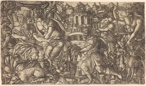Jean Duvet, A King and Diana Receiving Huntsmen