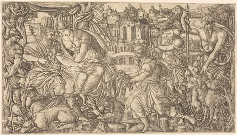 Jean Duvet, A King and Diana Receiving Huntsmen
