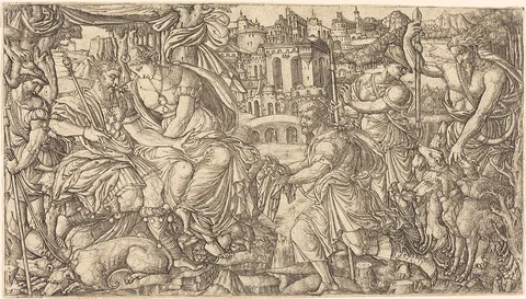 Jean Duvet, A King and Diana Receiving Huntsmen