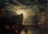 Marcus Larson, Norwegian Fjord in Moonlight. Motif from the Sogne-Fjord