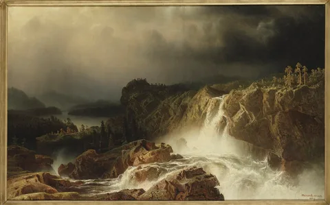 Marcus Larson, Rocky Landscape with Waterfall