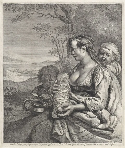 Cornelis Visscher, A Roma Mother with Three Children