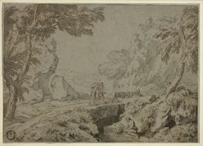 Abraham Genoels, Landscape with Satyr, Goats and Other Figures