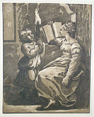 Ugo da Carpi, Sibyl Reading, Facing Left