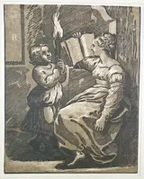 Ugo da Carpi, Sibyl Reading, Facing Left