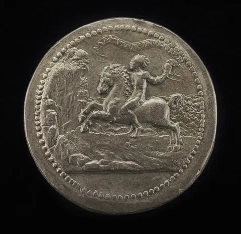 Christoph Weiditz the Elder, Man Riding Towards a Cliff Carrying A Scroll [reverse]