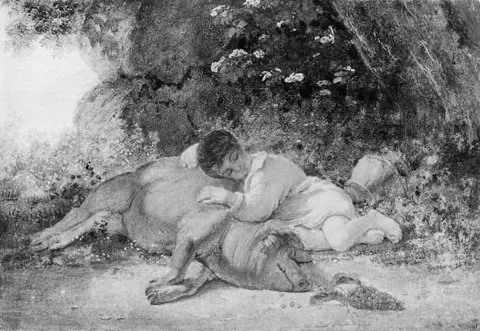 Ernst Meyer, Two Friends. A Boy Sleeping beside a Pig